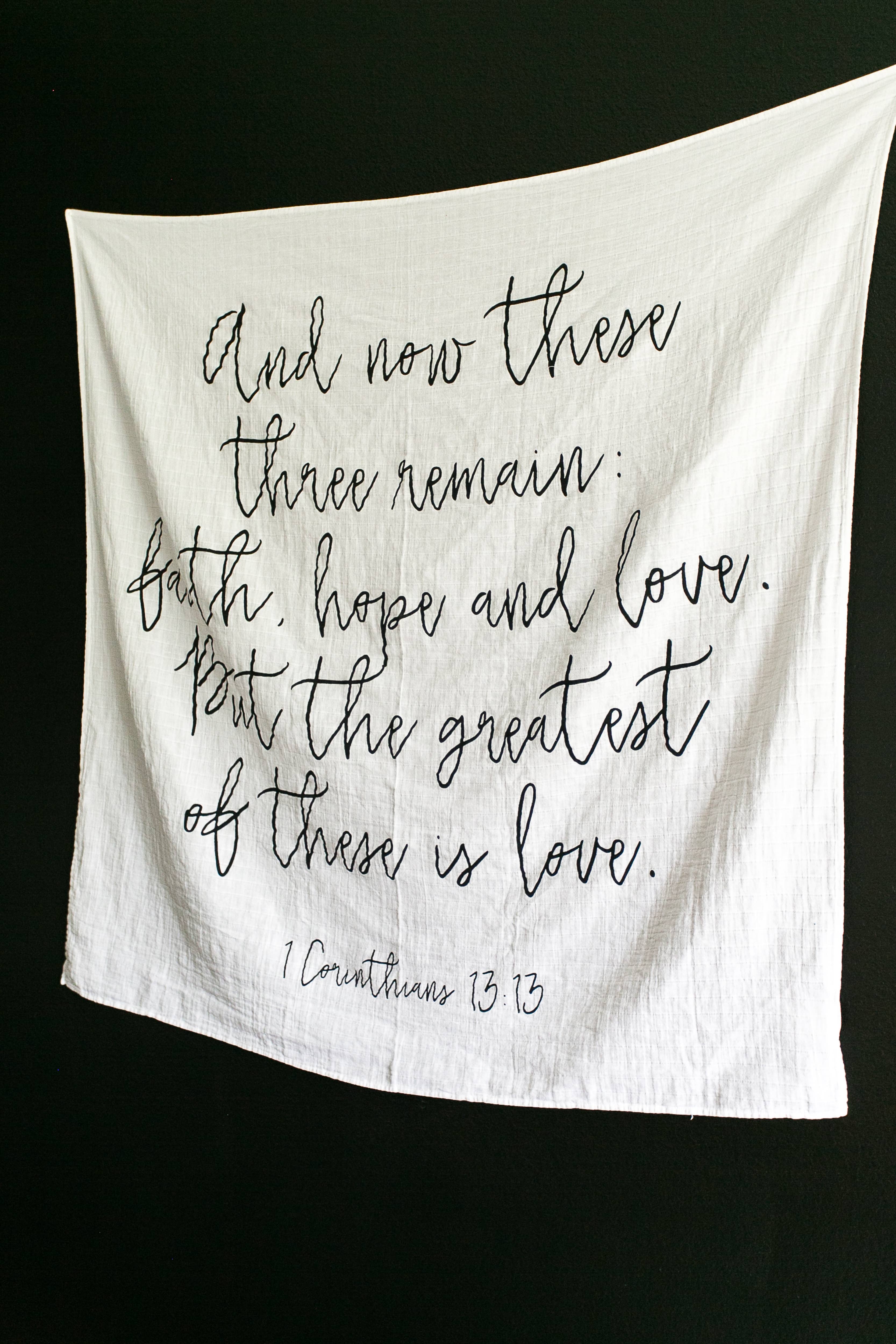 Modern Burlap - Wholesale Swaddle - Baby - Organic Swaddle -  1 Corinthians 13:131