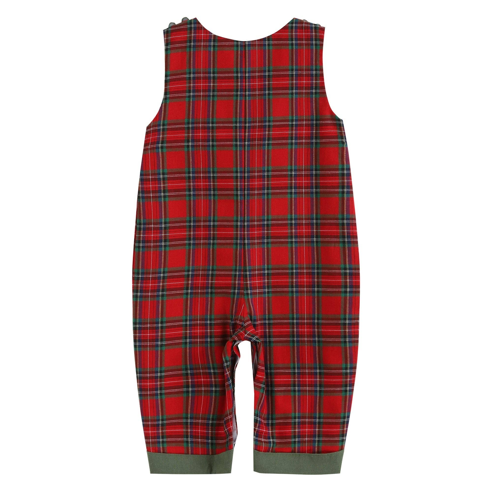 Lil Cactus - Wholesale Overalls - Kids - Red Plaid Truck & Tree Smocked Overalls1
