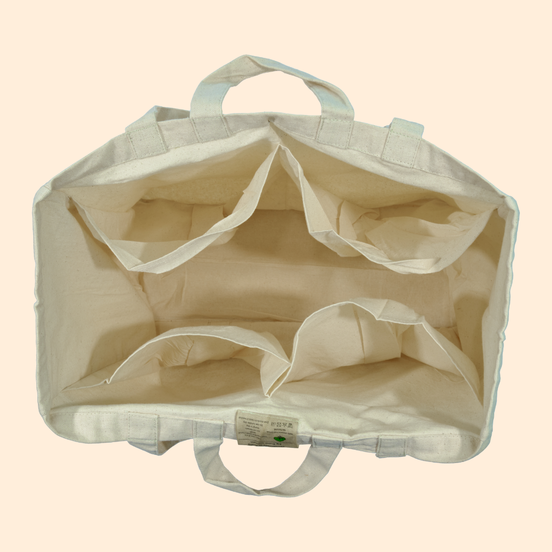 Pure Mitti - Wholesale Tote Bag - Unisex - Sustainability Love:Multi-Pocket Cotton Grocery Tote Natural0
