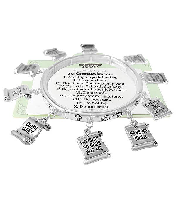 Jewelry Max - Wholesale Charm/Dangle Bracelet - ( V203 ) MULTI CHARM STRETCH BRACELET - 10 COMMANDMENTS