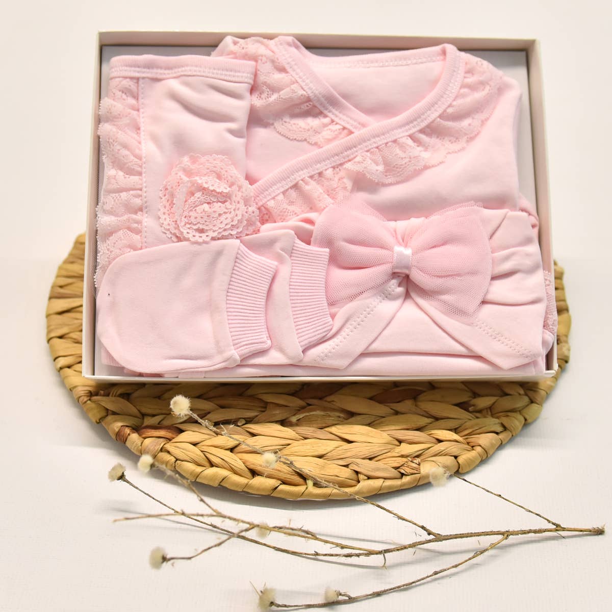 Omnis Pura – wholesale Clothing set – Baby – Elegant 5-Piece Newborn Baby Girl Set | White | Lace Trim0