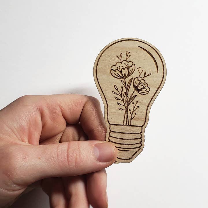 Floral Light Bulb Flexible Wooden Engraved Sticker for wholesale by Barton Market LLC