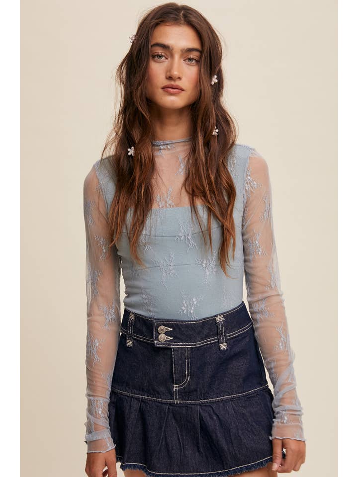 Listicle - Wholesale Blouse - Women's - Sheer Lace Long-Sleeve Top66