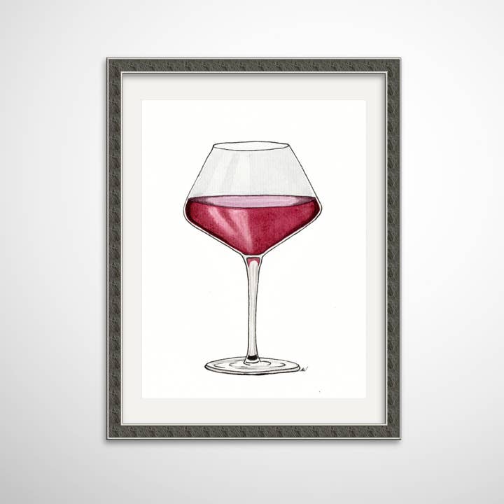 Red Wine - Pen and Watercolor Archival Art Print for wholesale by Alyssa Whetstone Art