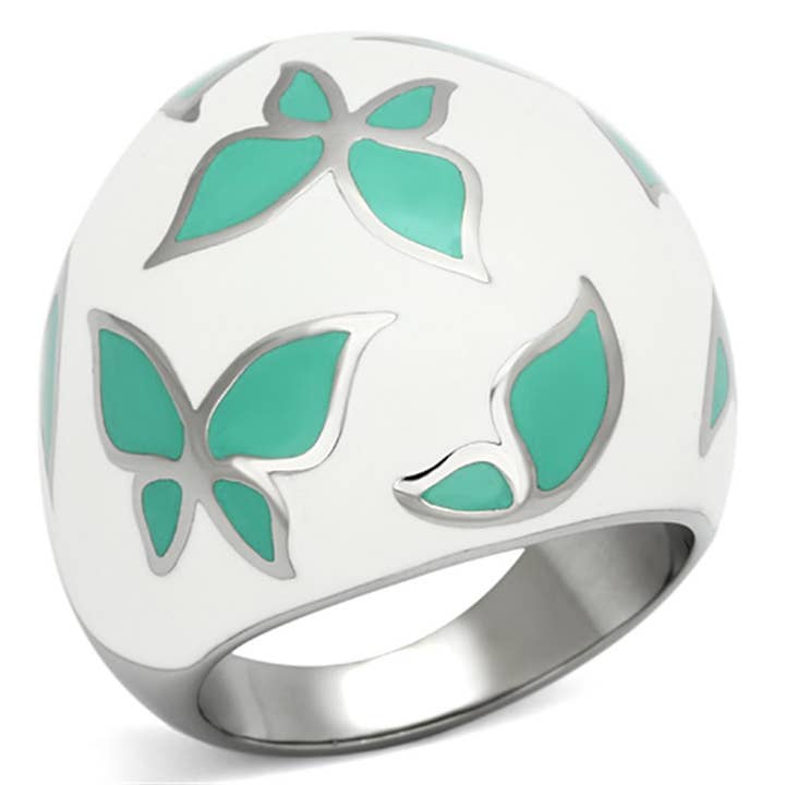 TK1137 - High polished (no plating) Stainless Steel Ring with Epoxy in Emerald for wholesale by Alamode