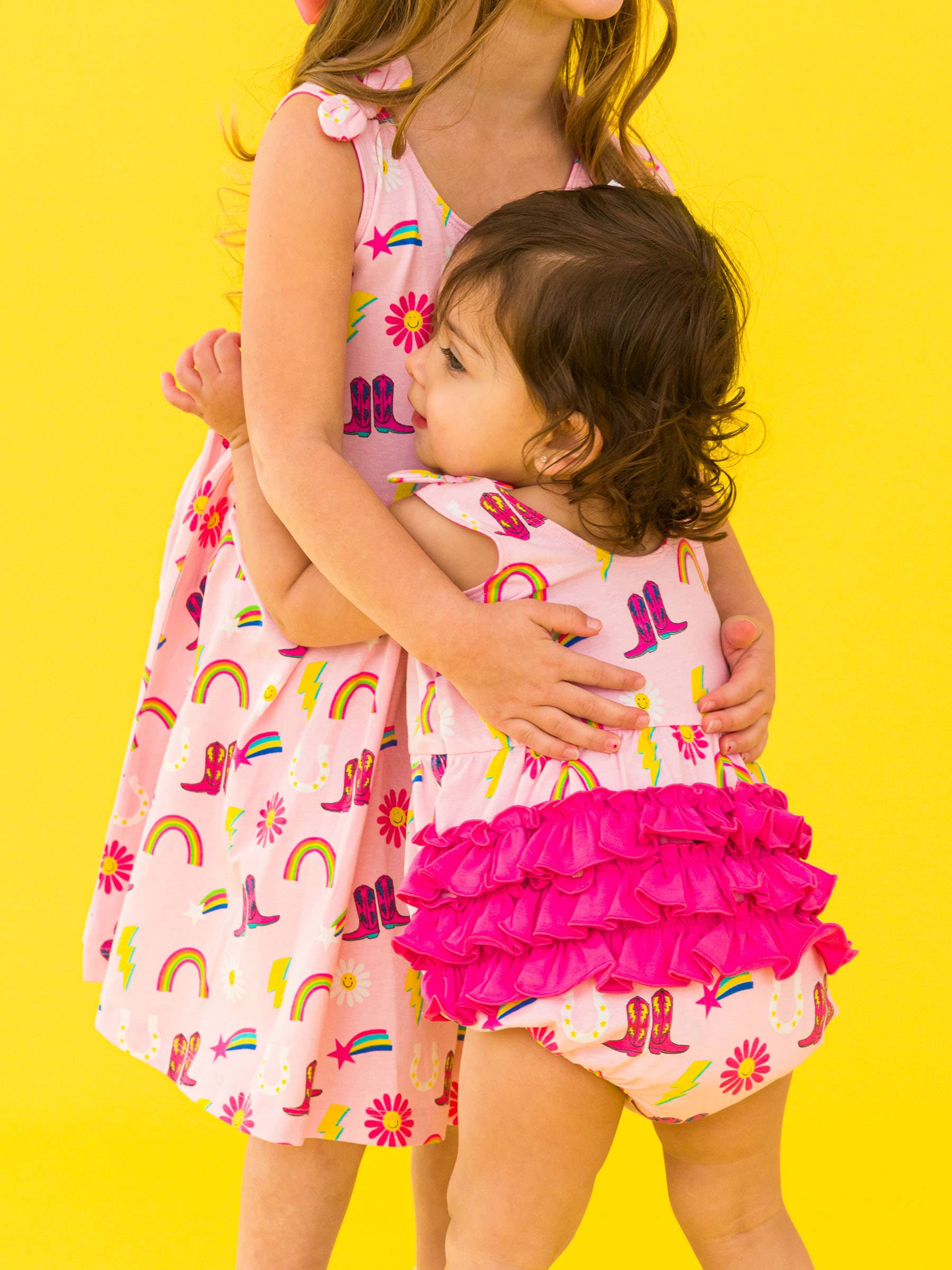 Pink Baby Girls Cowgirl Cutie Knit Tie Shoulder Bubble Romper for wholesale on Faire6