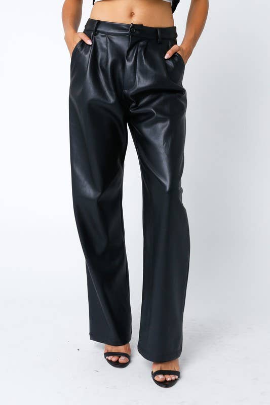 Olivaceous - Wholesale Pants - Women's - Kaelyn Pu Parachute Pants0