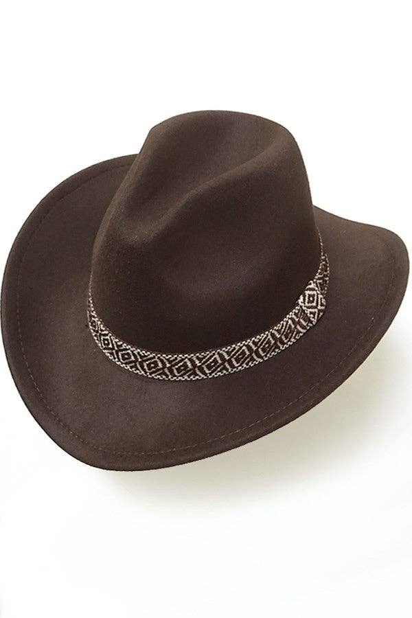 JOSSLYN by wall to wall - Wholesale Fedora - Women's - A VINTAGE CLASSIC COW BOY HAT WITH AZTEC TRIM | 40HW3130