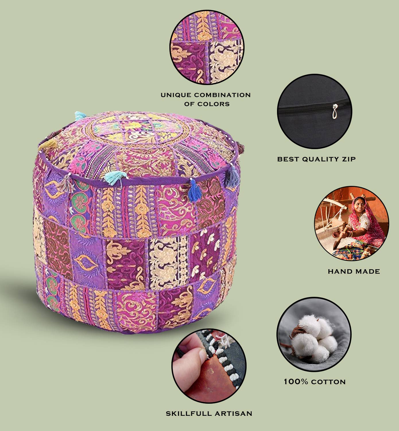 Aakriti Inc. - Wholesale Pouf - Aakriti Gallery Indian Pouf Footstool Ethnic Pouf Cover34