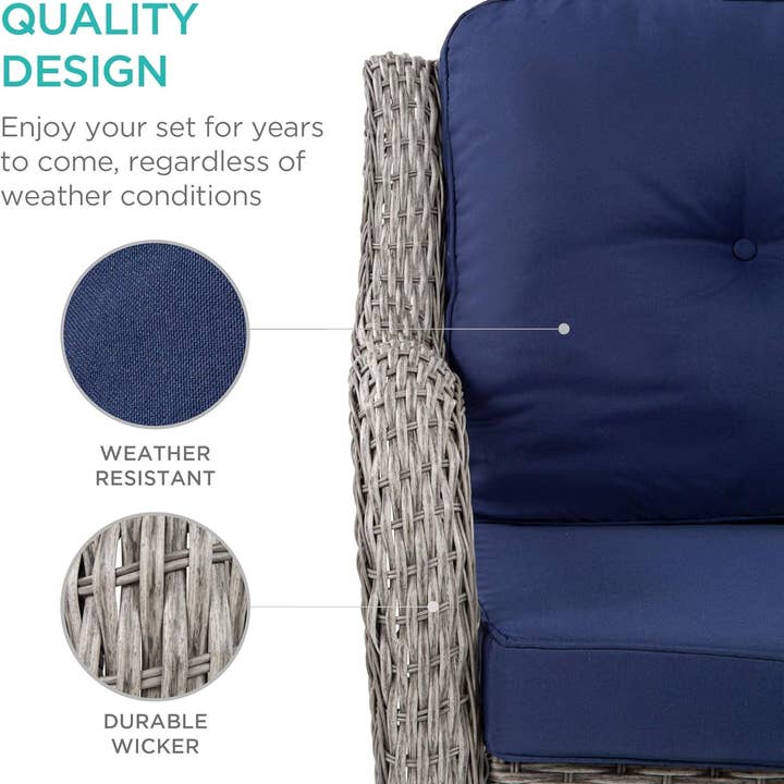 Outdoor Wicker Patio Bistro Set With 2 Swivel Chairs Navy for wholesale on Faire4