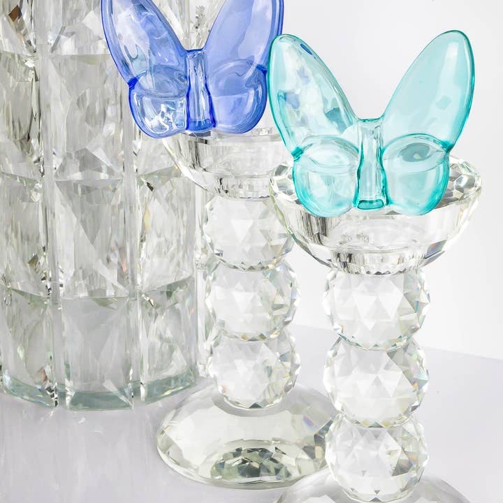 Lainy Home – wholesale Candle holder – Pair of 6" Crystal Ball Candlesticks1