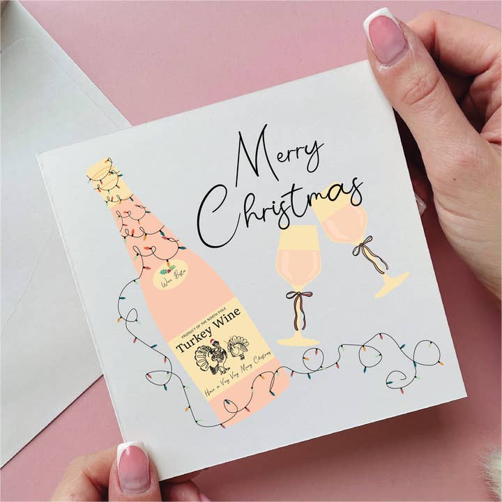 Turkey Wine Christmas Card for wholesale by Alphabet Studios
