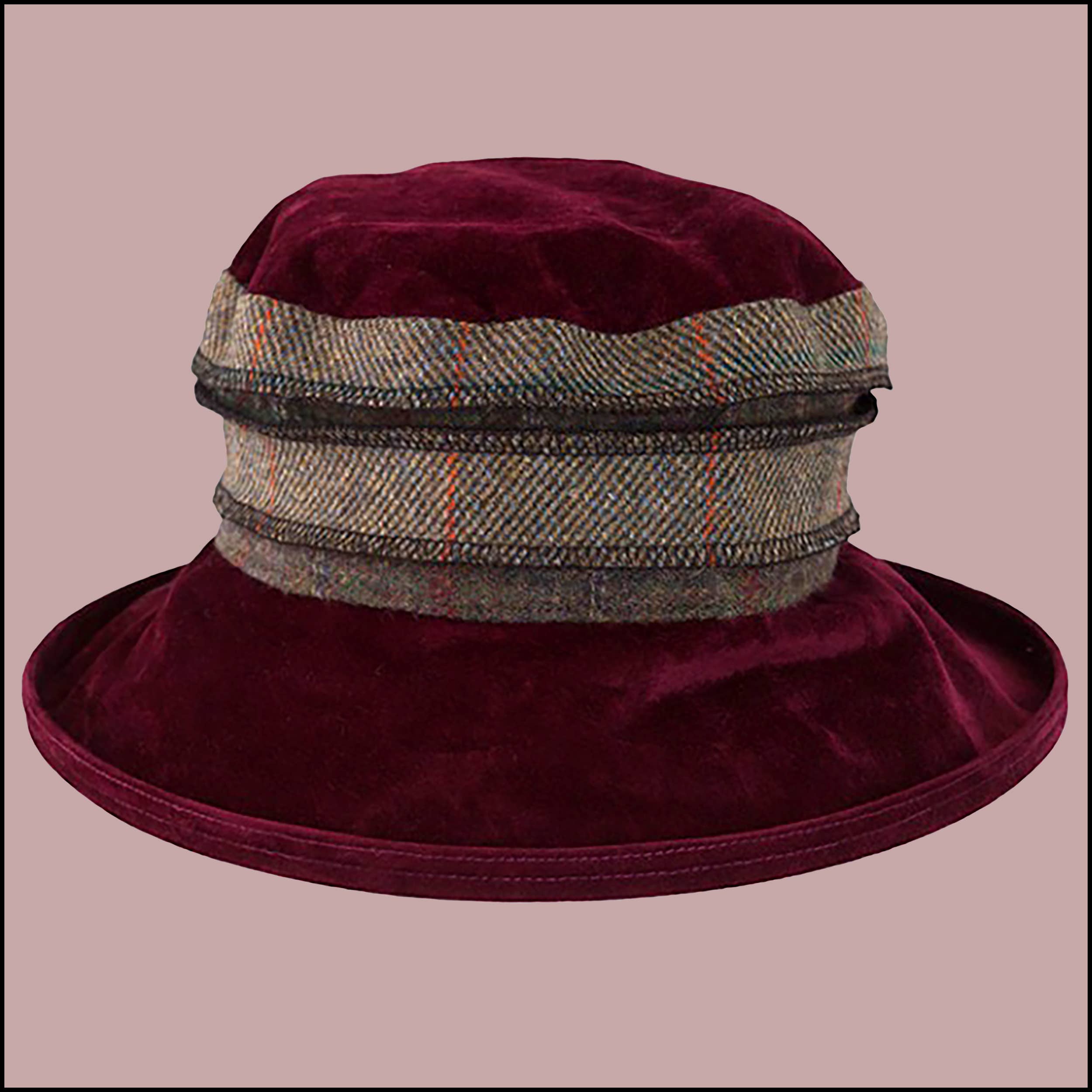 Peak & Brim Hats - Wholesale Cloche Hat - Women's - Fun Striped Jade Tweed Fall Hat for Ladies in Burgundy Red2