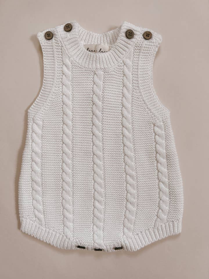 Luna + Luca Cable Knit Summer Romper - White for wholesale by Luna + Luca