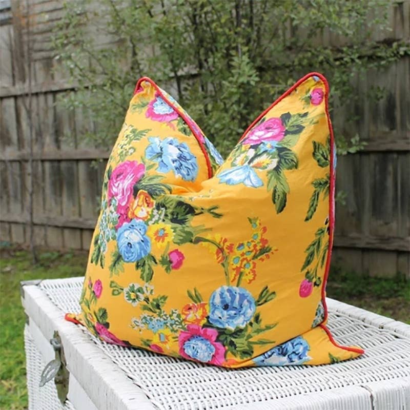 Linen Connections - Vendita all'ingrosso Fodera cuscino decorativo - Cuscino in Cotone Giallo Messicano con Motivo Floreale – Fatto a Mano3