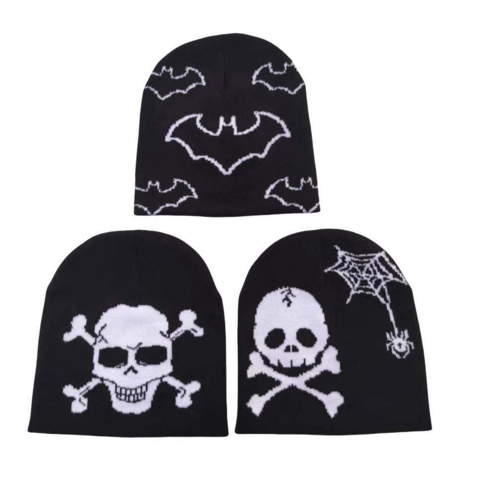 alberalkirk - Wholesale Beanie - Women's - Skull & Bat Jacquard Beanie M5A2494
