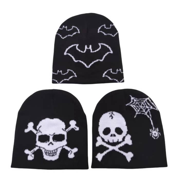alberalkirk - Wholesale Beanie - Women's - Skull & Bat Jacquard Beanie M5A2494