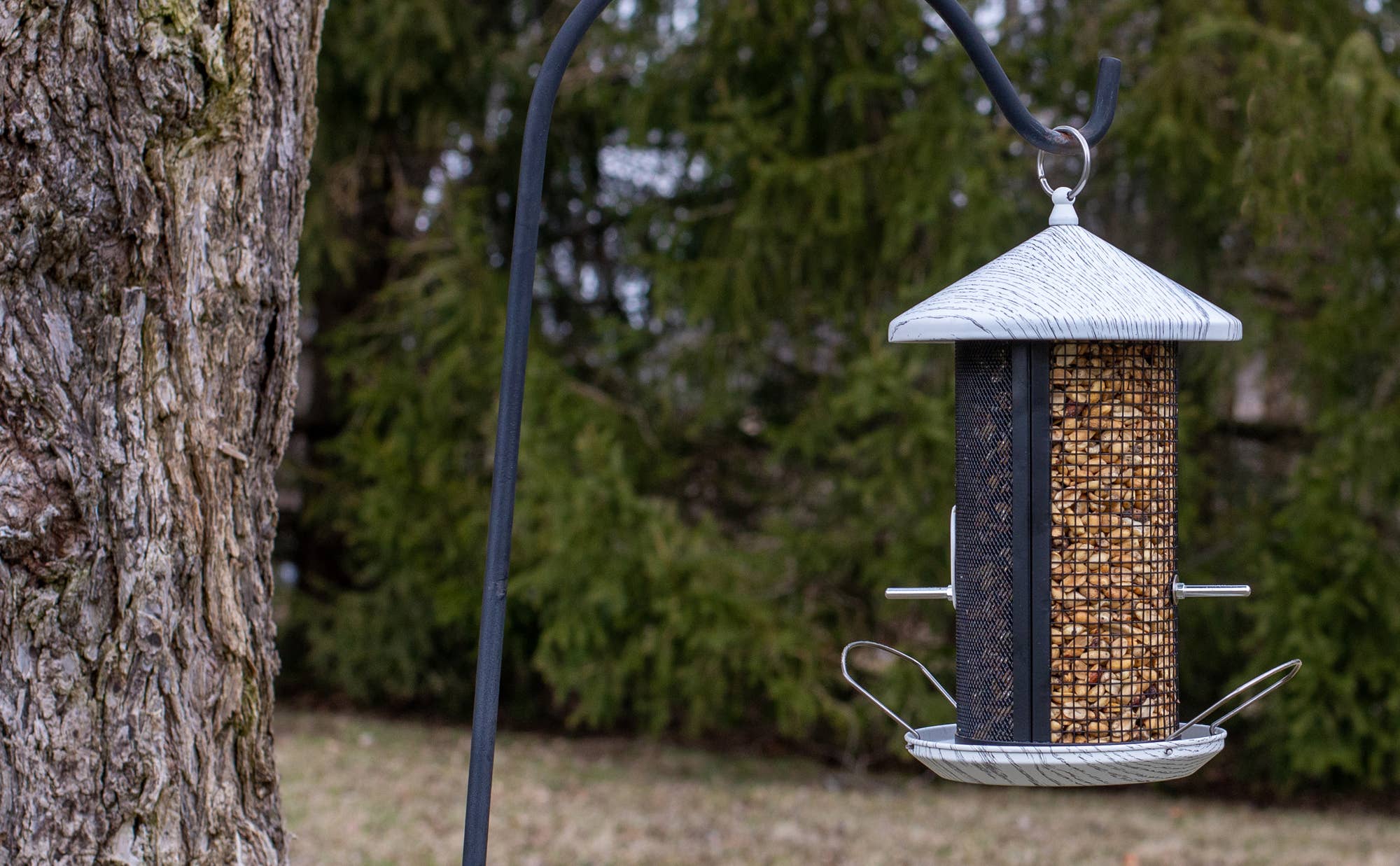 EAST AVENUE – wholesale Fågelmatare – Fågelmatare i vitfärgad trästruktur, 30 cm8