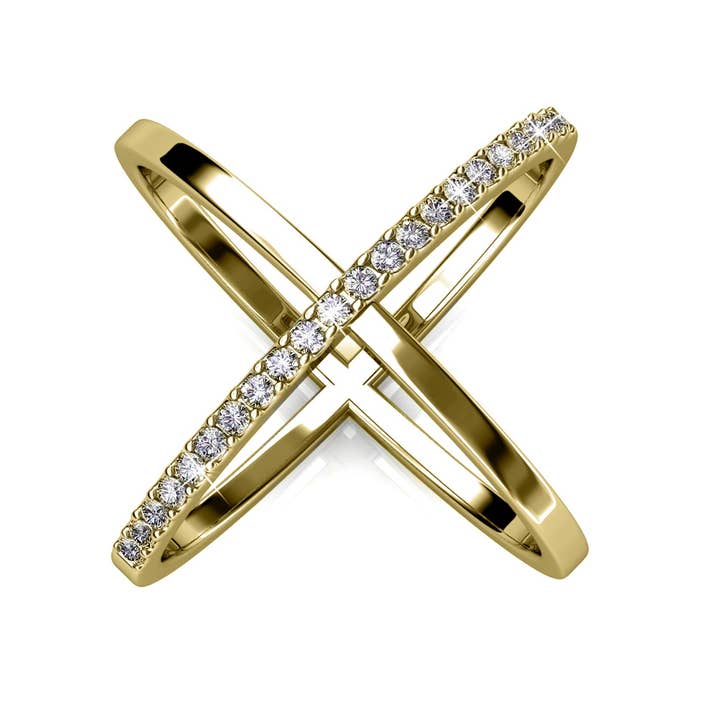 CARALI / MYC Paris - Wholesale Multi-Stone Ring - X Duo Ring - Gold and Crystal