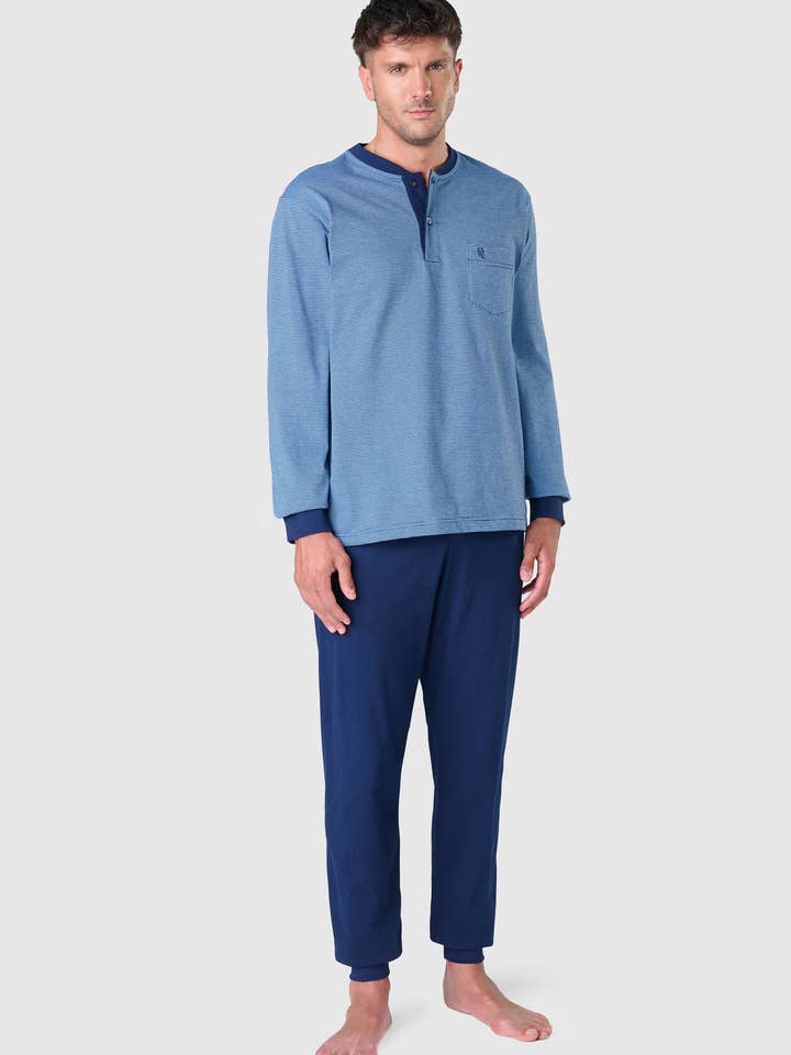 Men's Winter Premium Quilted Pajamas - Blue 55026 for wholesale on Faire1