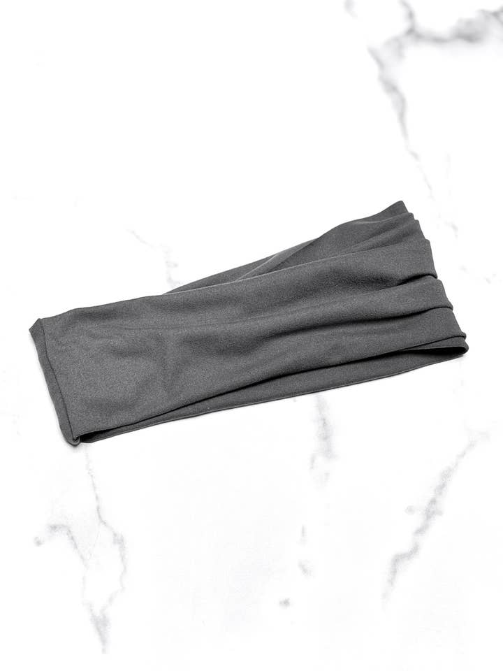 Steel Gray Extra Wide Yoga Headband for wholesale by MandaBees Headbands