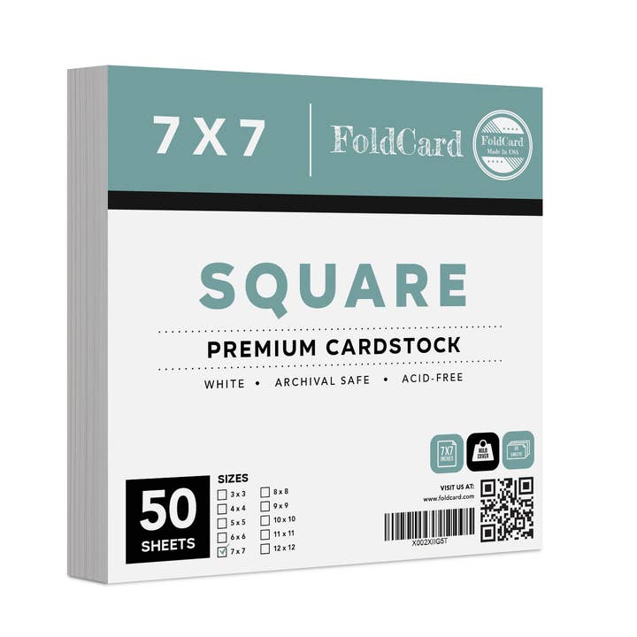 High-Quality White Square Cardstock 80 LB Cover, 7” x 7”, 50 Sheets Per Pack. for wholesale by Fine Cardstock