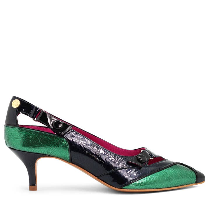 Slice - Dark Navy/Green Foil Kitten Heel for wholesale by Chanii B