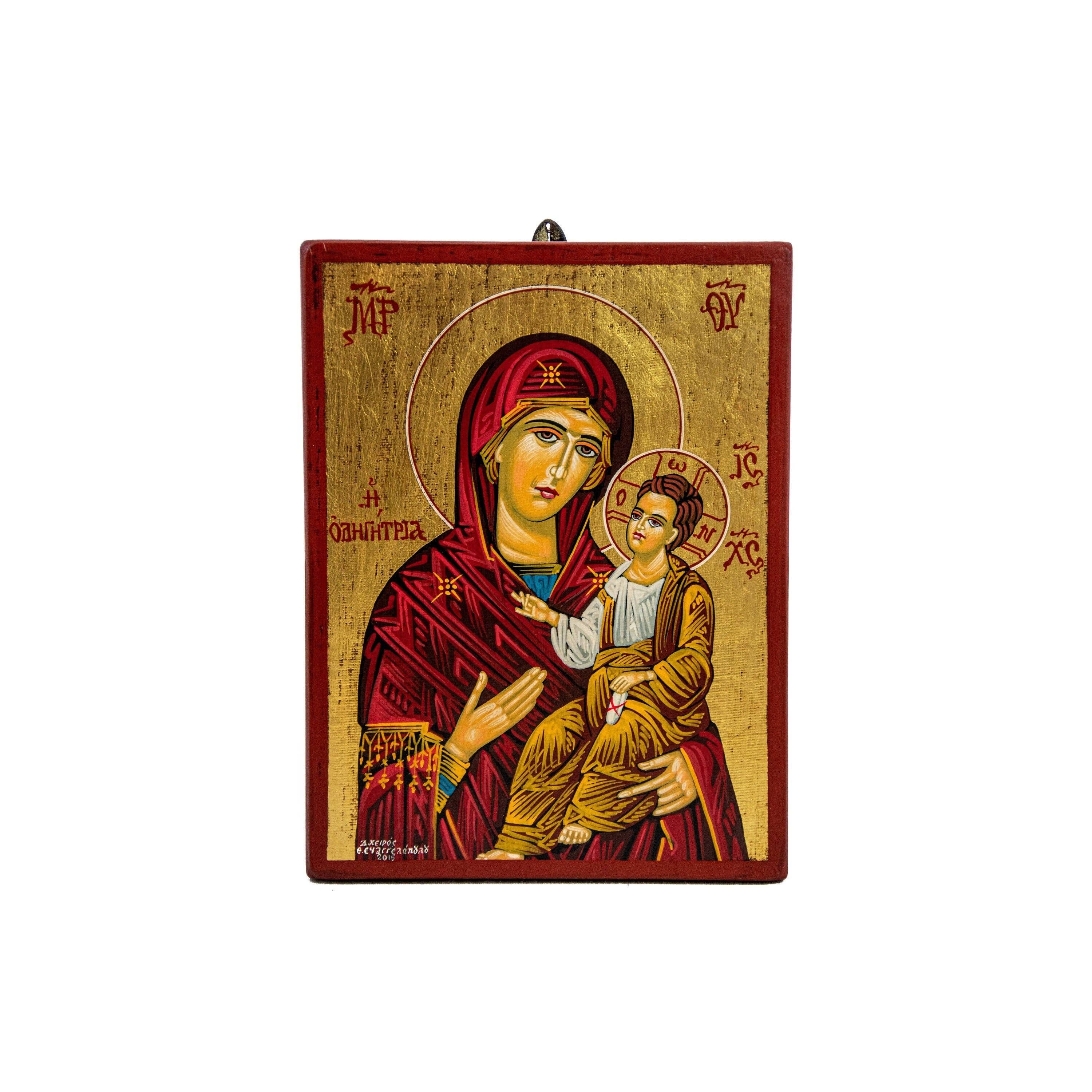 TheHolyArt - Vendita all'ingrosso Dipinti/Disegni - Icona della Vergine Maria dipinta a mano Panagia Odigitria, icona greco-ortodossa fatta a mano con foglia d'oro 22k della Theotokos, arte bizantina da appendere alla parete