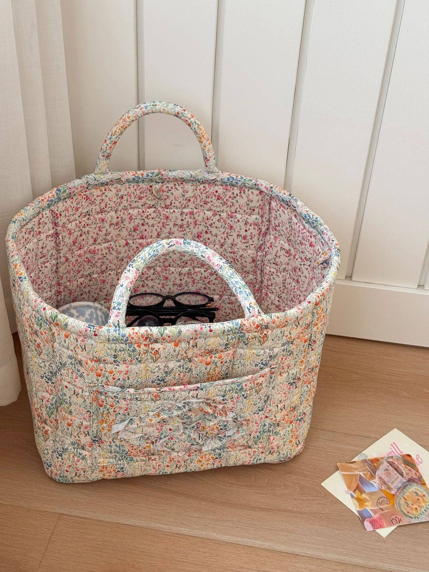 Tickled Teal - Wholesale Storage Bin - Quilted Floral Storage Tote1