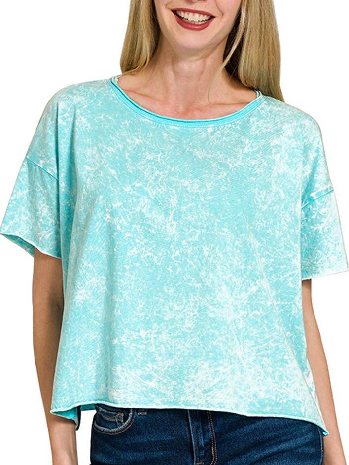 Washed Crew Neck Short Sleeve Cropped T-shirt for wholesale by Vanilla Monkey