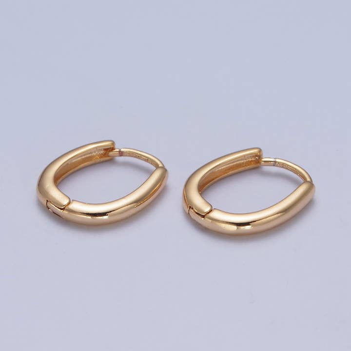 Aim Eternal - Wholesale Huggie Earrings - Minimalist Gold Oval U Shaped Huggie Oblong Hoops Earrings