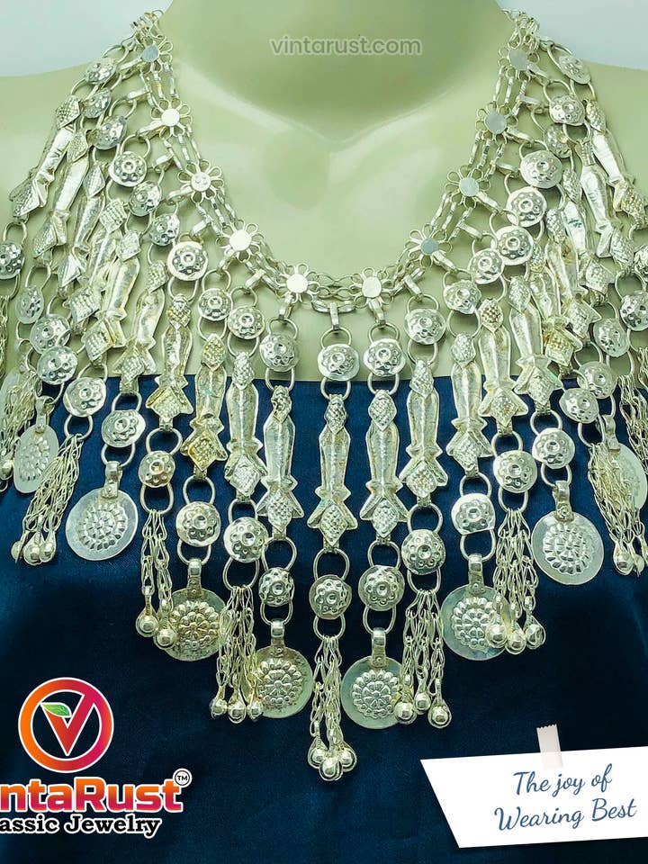 Gargantilla de plata Kuchi, gargantilla hecha a mano con motivos de peces para venta al por mayor de vintarust