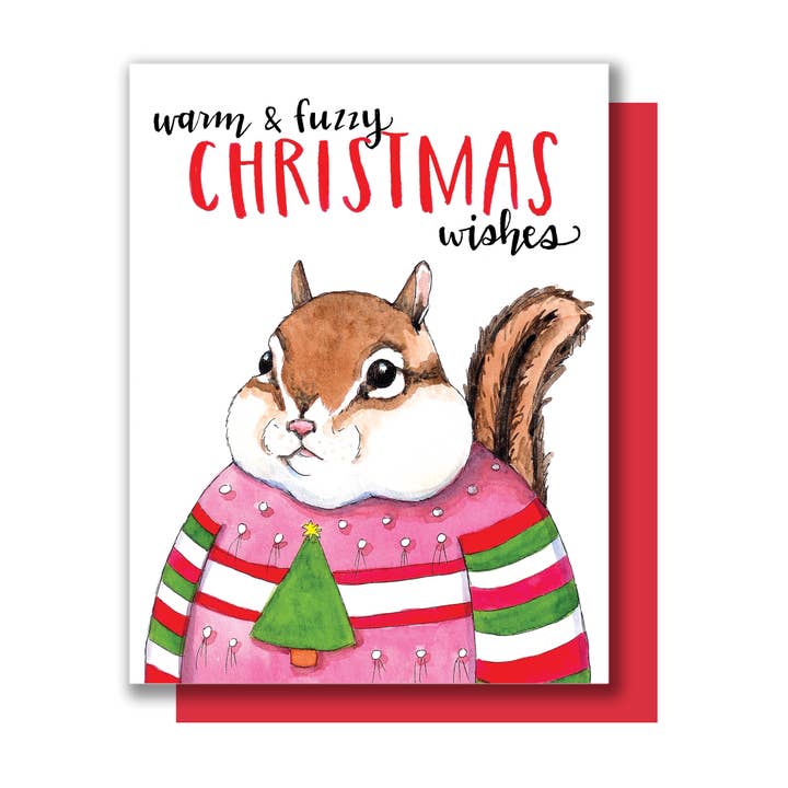 Paper Wilderness - Wholesale Christmas Card - Warm & Fuzzy Christmas Chipmunk Card BOXED SET of 8