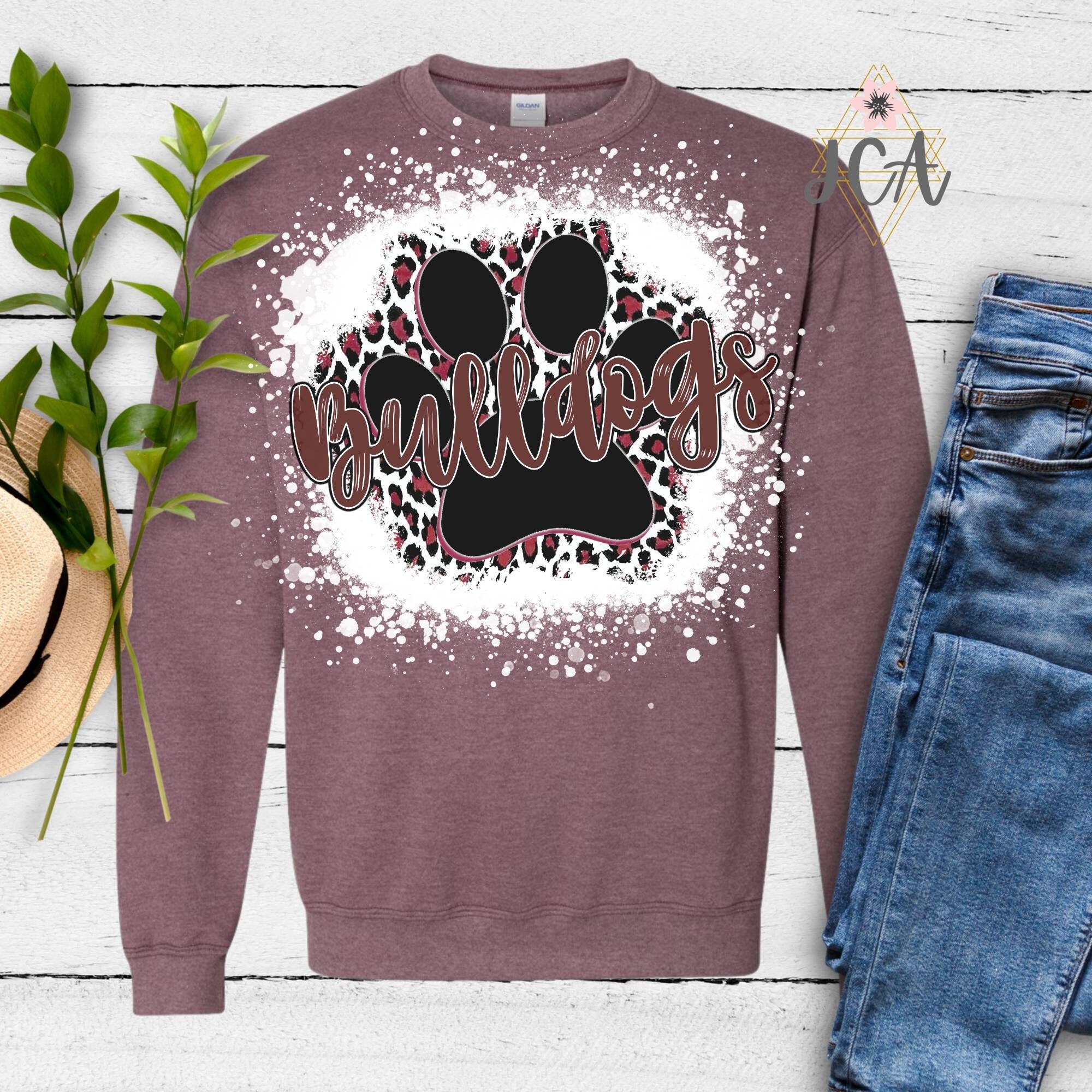 Jocelyn's Comfy Apparel - Wholesale Screen Printed T-Shirt - Women's - Bulldogs Bleached Shirt, Bulldogs School Spirit Shirt1