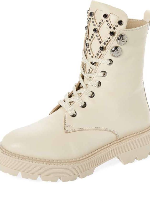 METEOR BEIGE LEATHER BOOTIE - LUG SOLE AND STUDDED for wholesale by Sheridan Mia