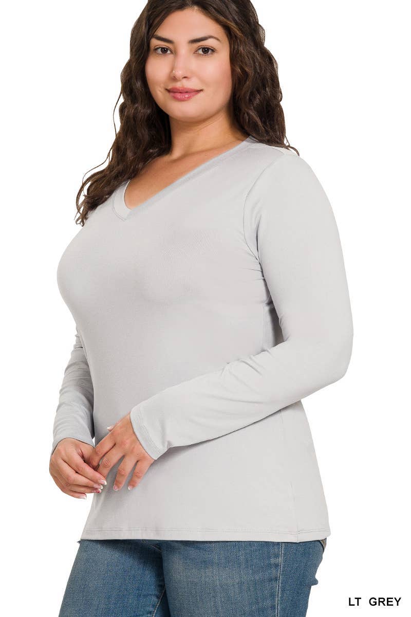 Vanilla Monkey - Wholesale Tunic - Women's - Plus Size Brushed Microfiber Long Sleeve V-neck Tee25