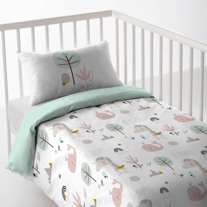 Bettwäsche-Set für Kinderwagen, wendbar, 2-teilig RAINBOWLAND - HEI für den Großhandel von Creaciones Euromoda SL (Naturals Home)