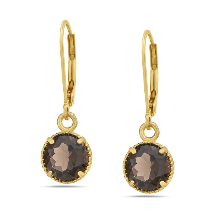 Boucles d'oreilles pendantes en quartz fumé et or pour la vente par Anatoli Jewelry