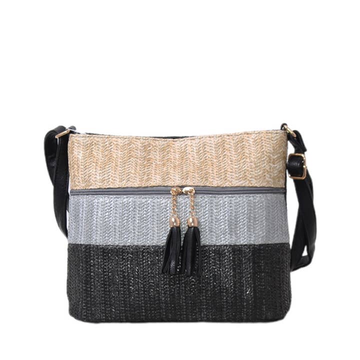 SCHULTERTASCHE AUS BUNTEN STREIFEN-RAFFIA. NEUE KOLLEKTION. für den Großhandel von MIA LAROUGE