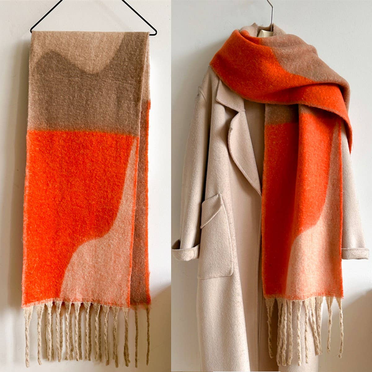 ACCITY - Wholesale Scarf - Women's - Geometric Fringe Wool Scarf,Thick Colorblock Shawl_CWASC097814