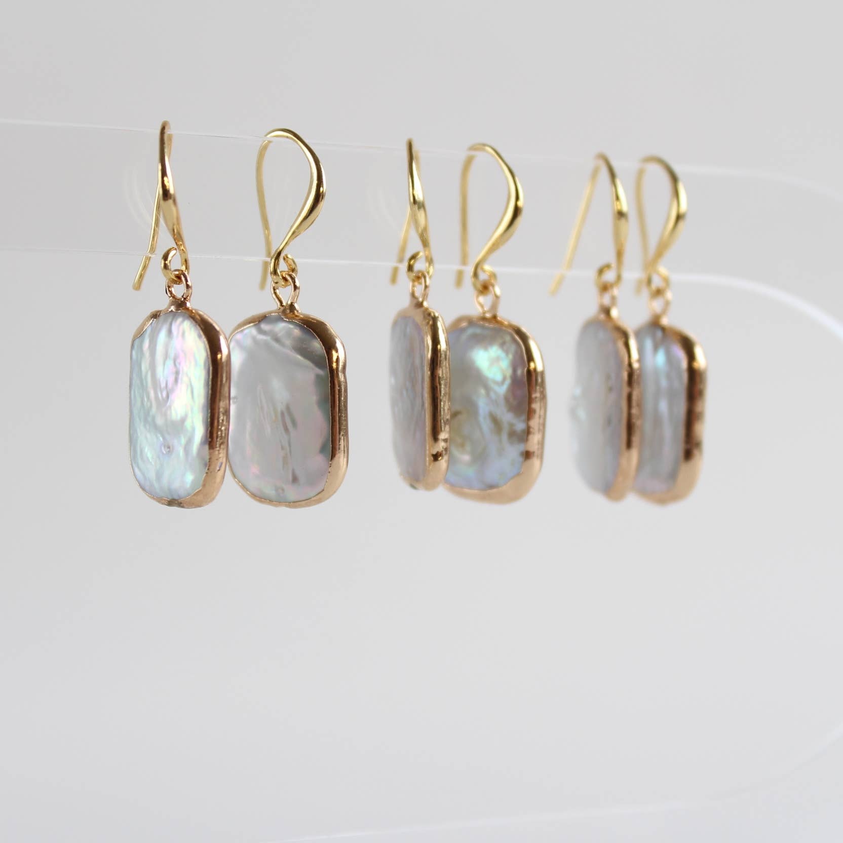 iBijoux - Wholesale Dangle Earrings - Artistic Baroque Pearl Earrings, Gold Dipped Dangles (1E18)3