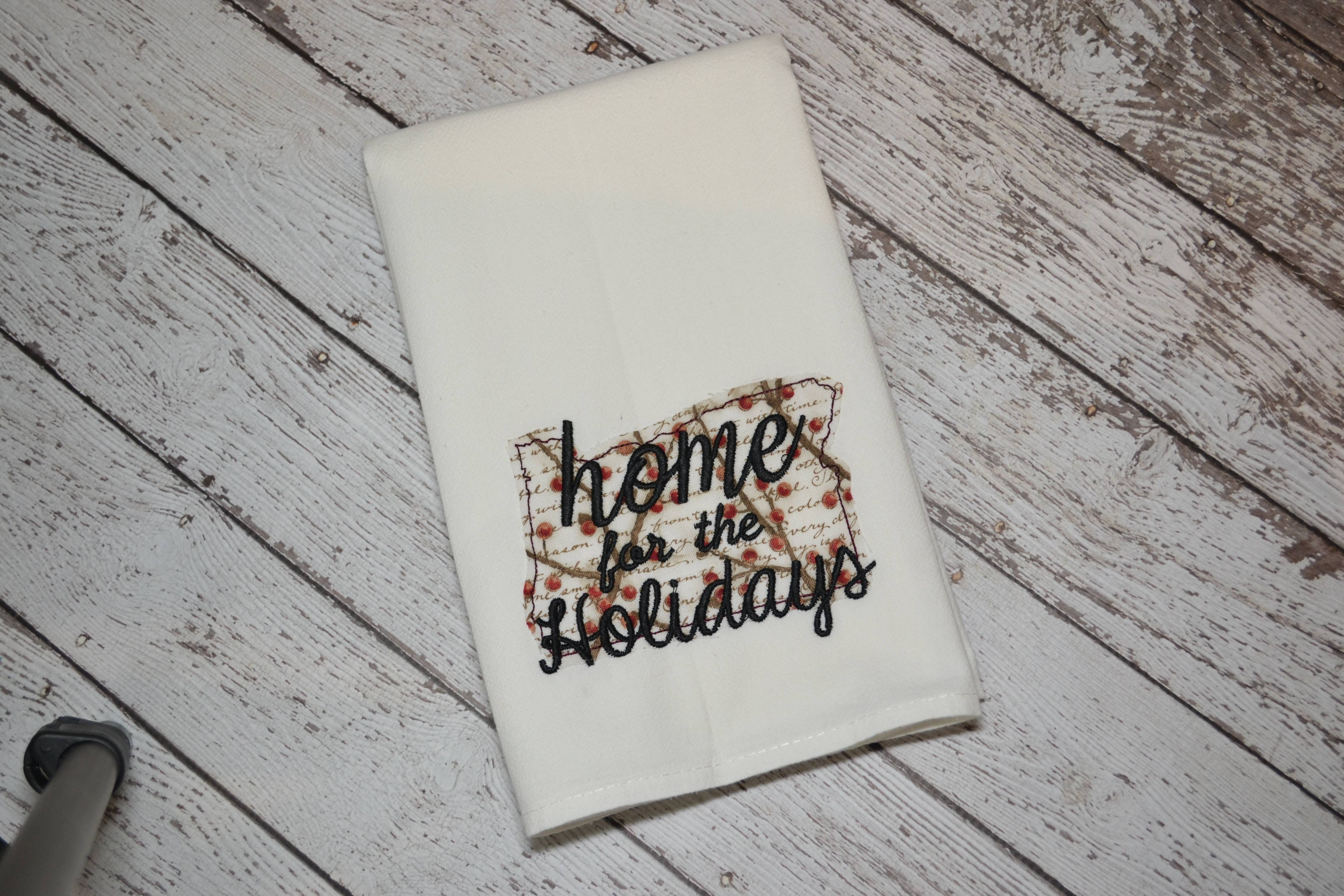 SewMuchMoreStore - Wholesale Tea Towel - Home for the Holidays State Tea Towel - Embroidered Towel9