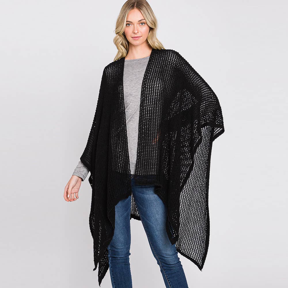 Sensibling Corp. – wholesale Poncho - Dam – Solid Chenille Virkad Ruana Poncho0