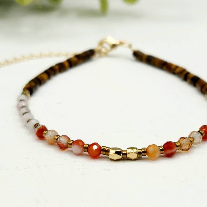 Meraki Gemstones - Vendita all'ingrosso Bracciale con perline - BRACCIALE DI SUPPORTO ALLA DEPRESSIONE-Cornalina/Quarzo Rosa/Occhio di Tigre3