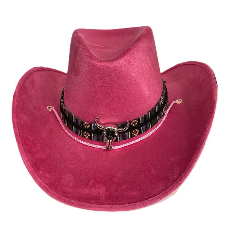 Stylex Party - Wholesale Cowboy Hat - Women's - Pink Bull Motif Faux Suede Cowgirl Hat Western Cowboy Ranger3