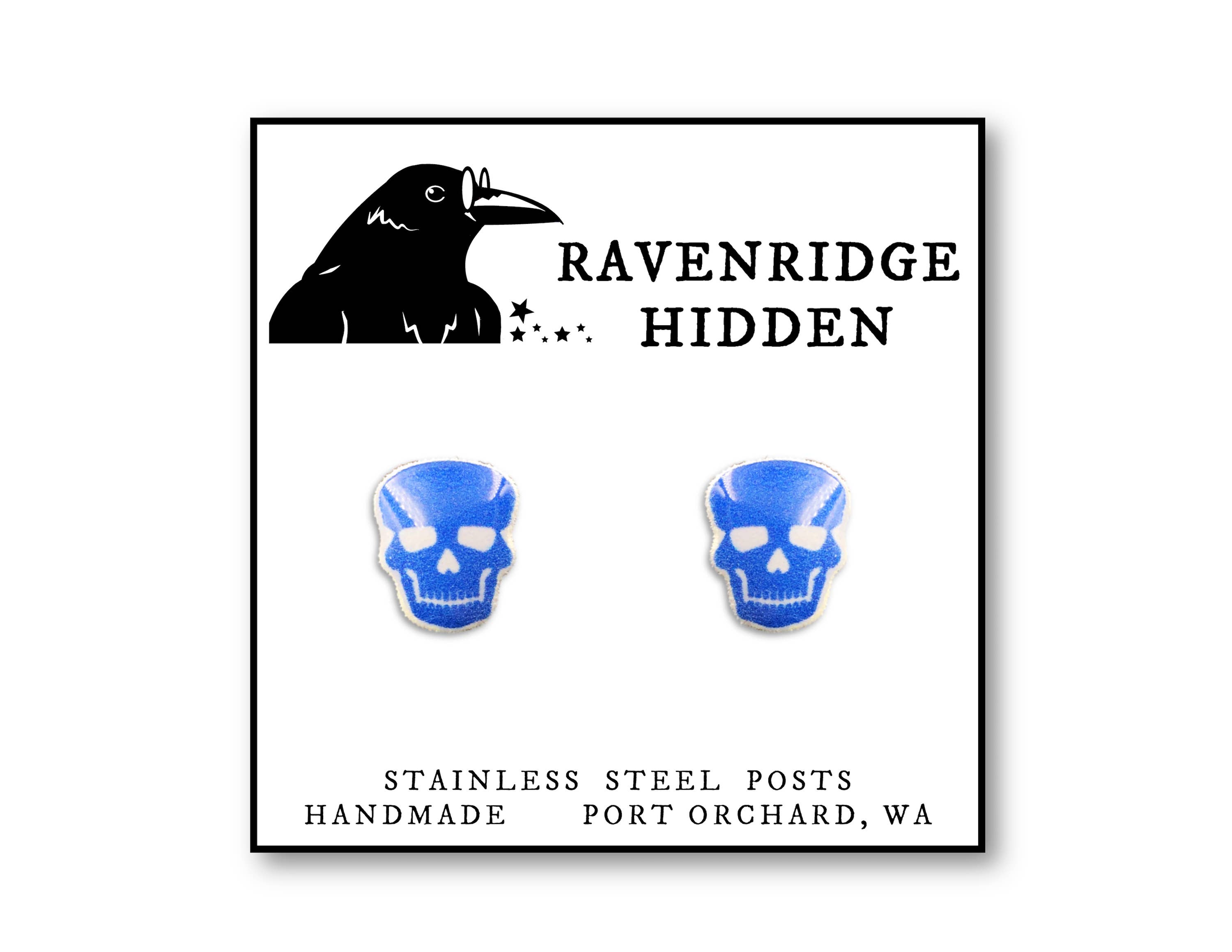 Ravenridge Hidden - Wholesale Stud/Post Earrings - Skull Blue Stud Earrings0