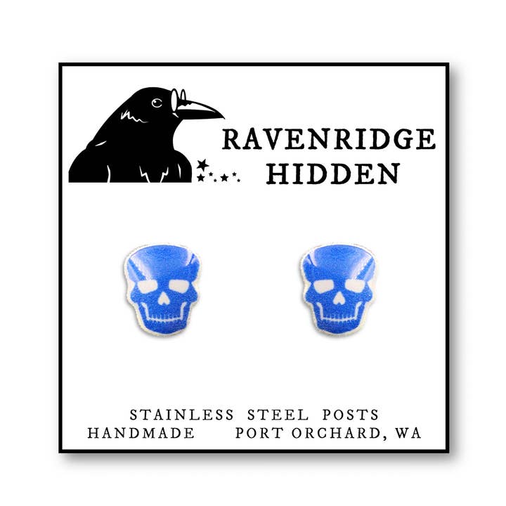 Ravenridge Hidden - Wholesale Stud/Post Earrings - Skull Blue Stud Earrings
