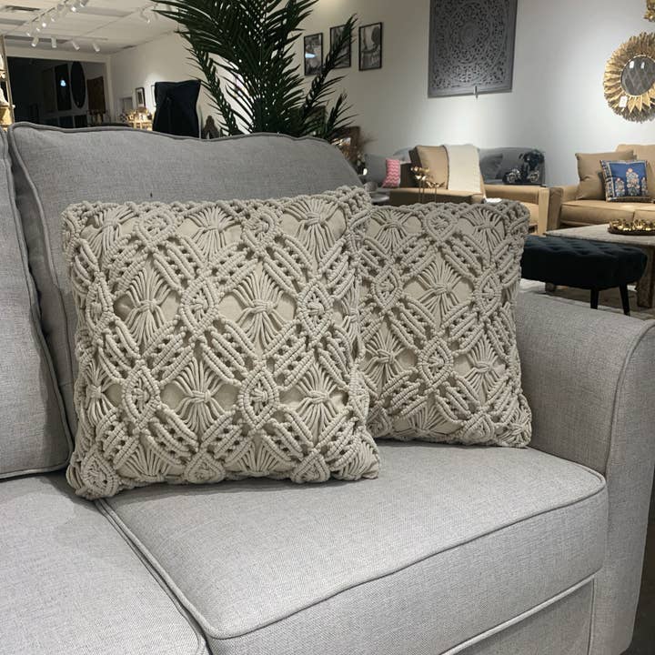 Gulab Homes – wholesale Prydnadskuddfodral – Handvävt kuddfodral i Macrame bomull 18x18