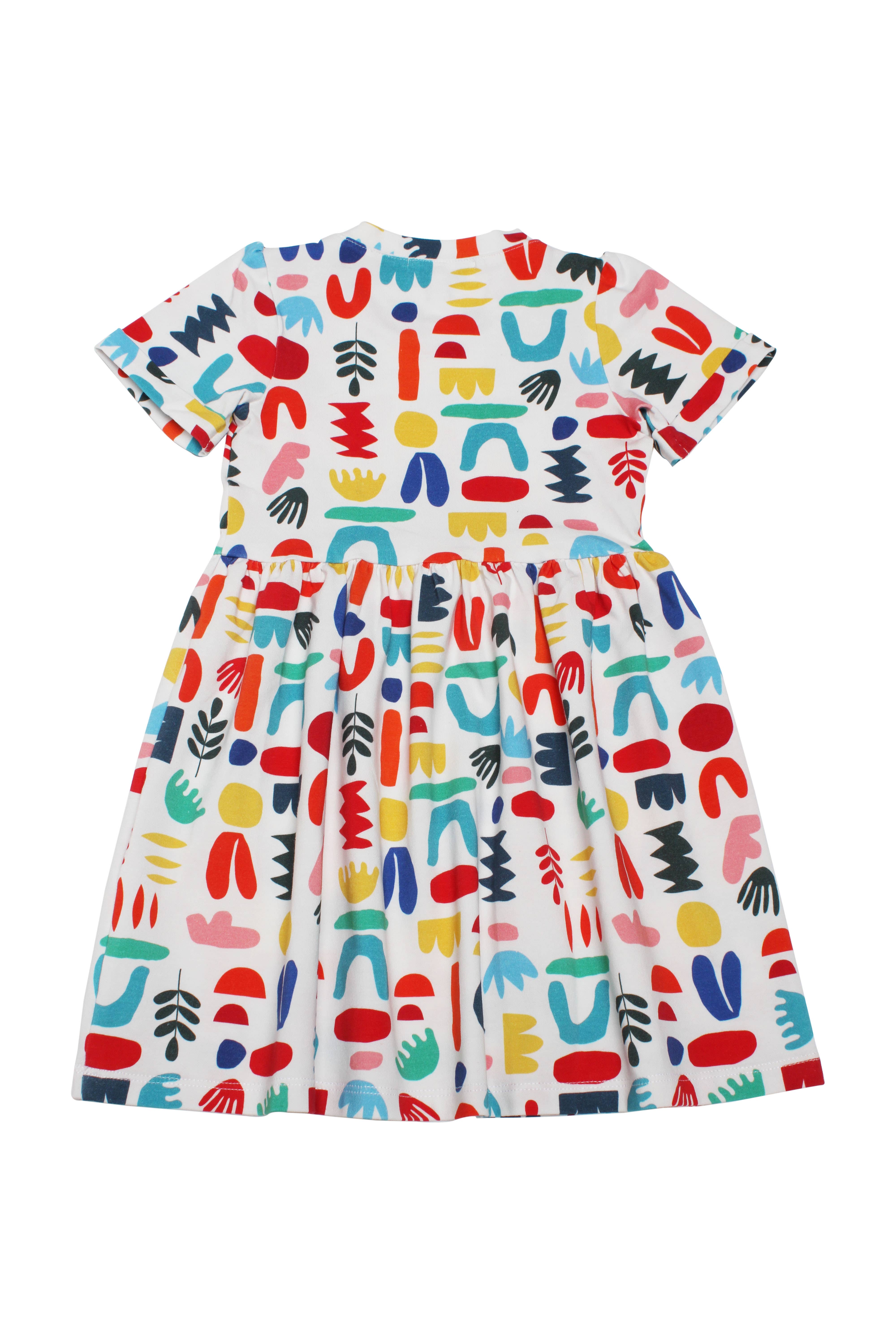 Minna - Wholesale Dress - Kids -  Short Sleeve Jersey Twirl Dress - Colorful Retro Shapes8