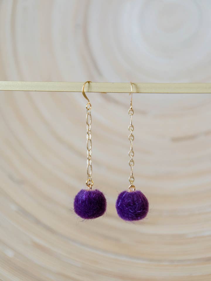Allium Vibrant Violet Dangle Earrings with Gold Chain for wholesale by Metric Forrest Studio